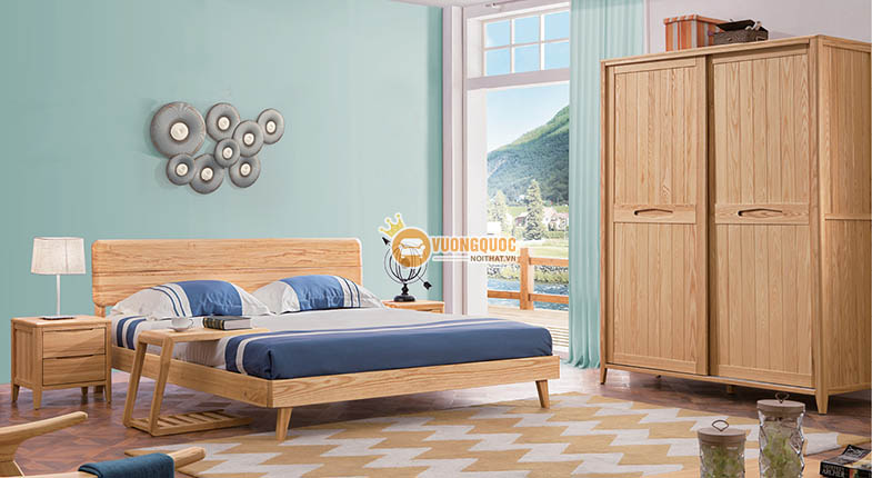 Bộ phòng ngủ gỗ đẹp thiết kế đơn giản mộc mạc CGN5A105-1